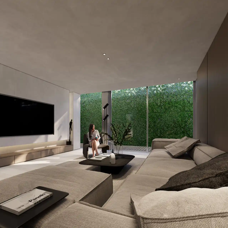 Sea Theatre Beachfront Rawai luxury living room with garden view