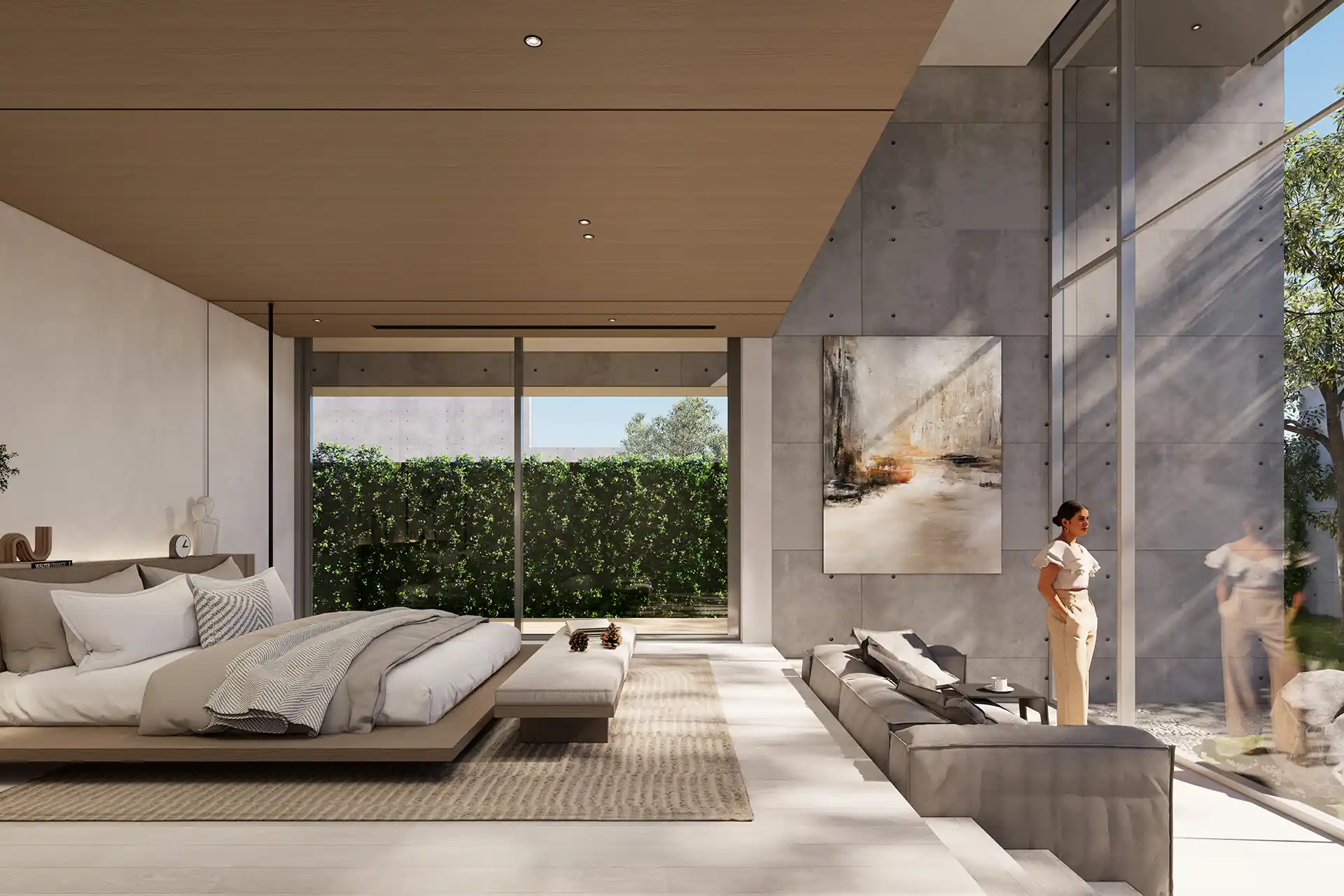 Sea Theatre Beachfront Rawai master bedroom suite with sofa and garden view