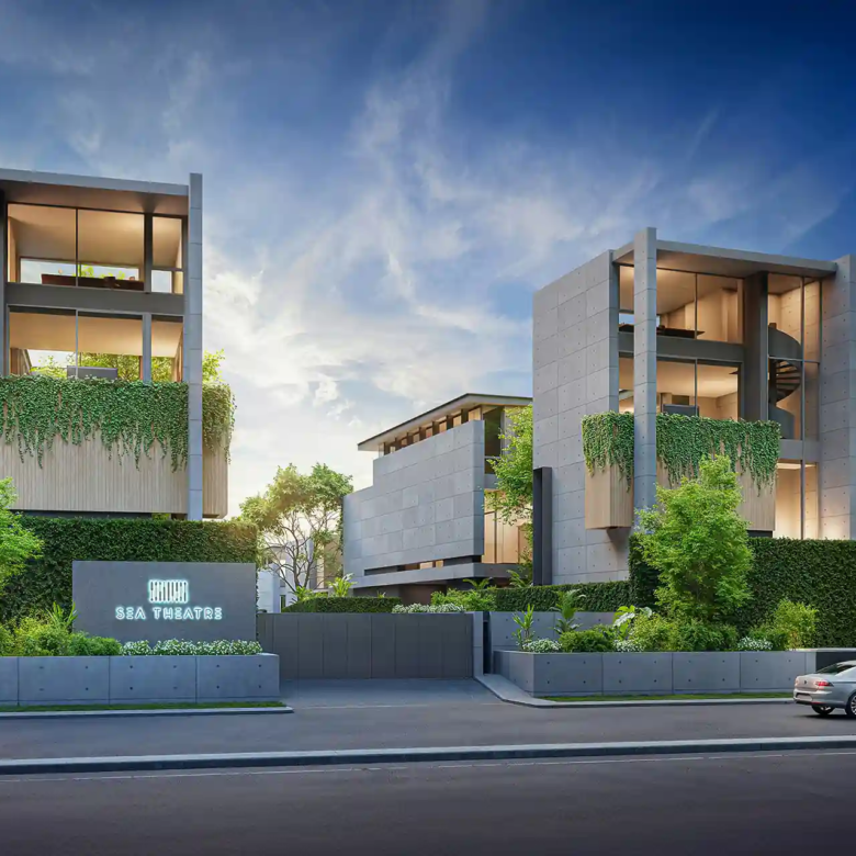 Sea Theatre Beachfront Rawai modern facade with lush vertical greenery
