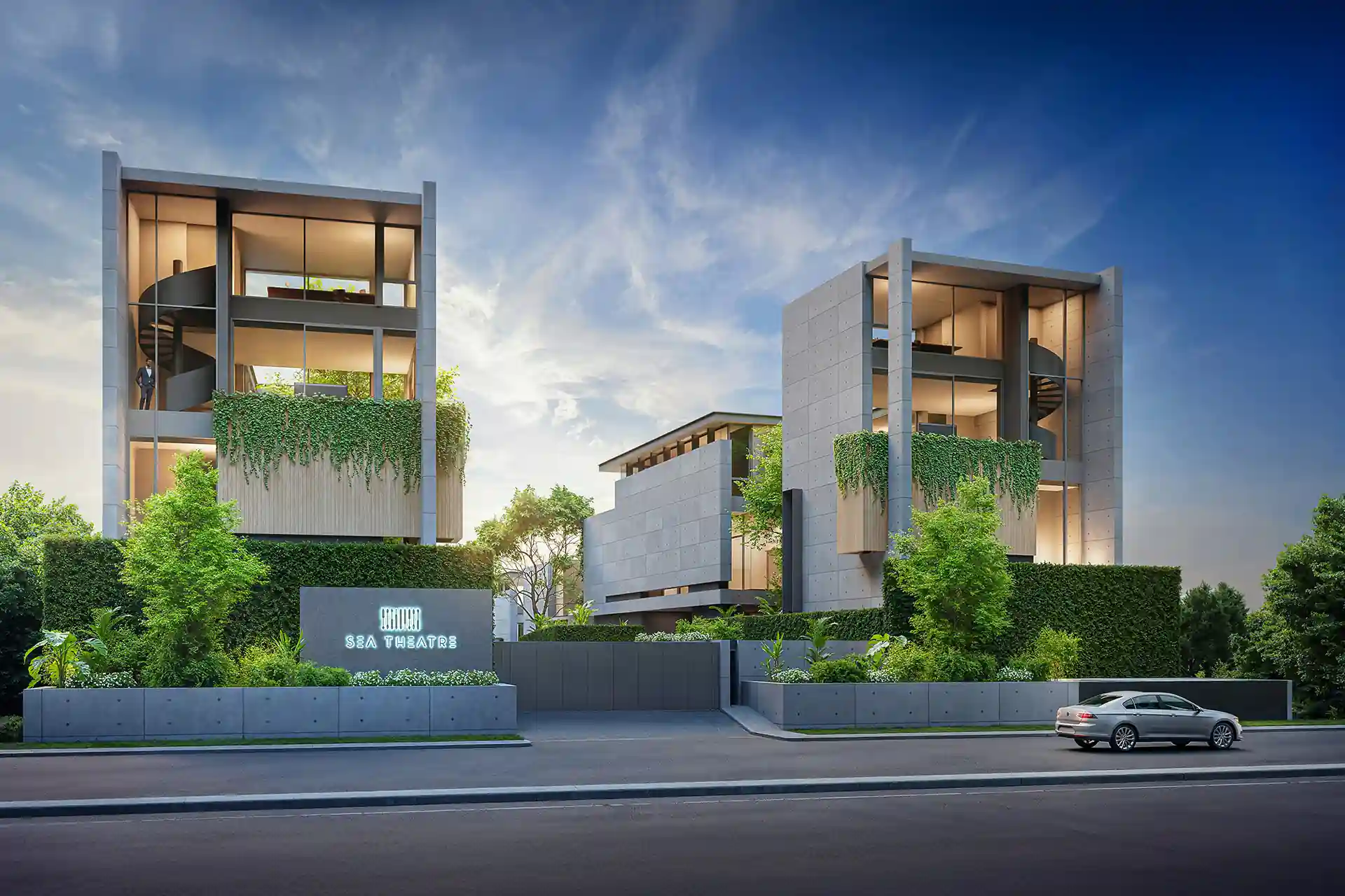 Sea Theatre Beachfront Rawai modern facade with lush vertical greenery