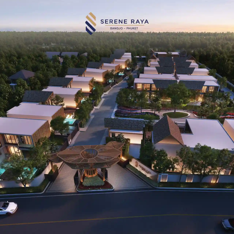 Serene Raya Bangjo aerial view of gated luxury villa community in Phuket