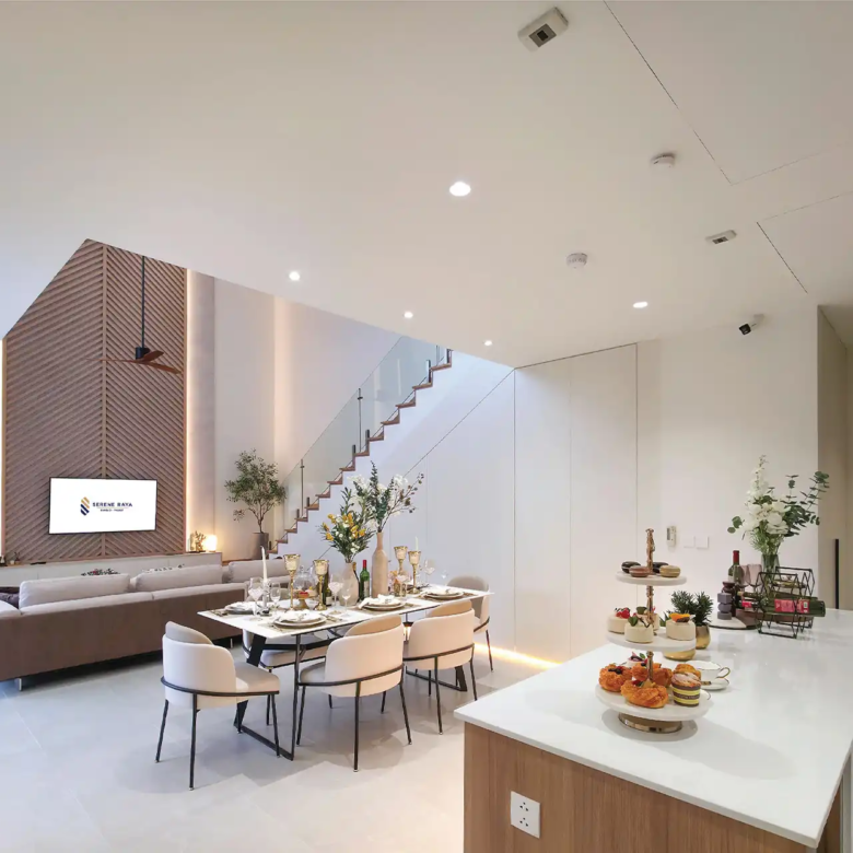 Serene Raya Bangjo open-plan living dining and kitchen ideal for entertaining