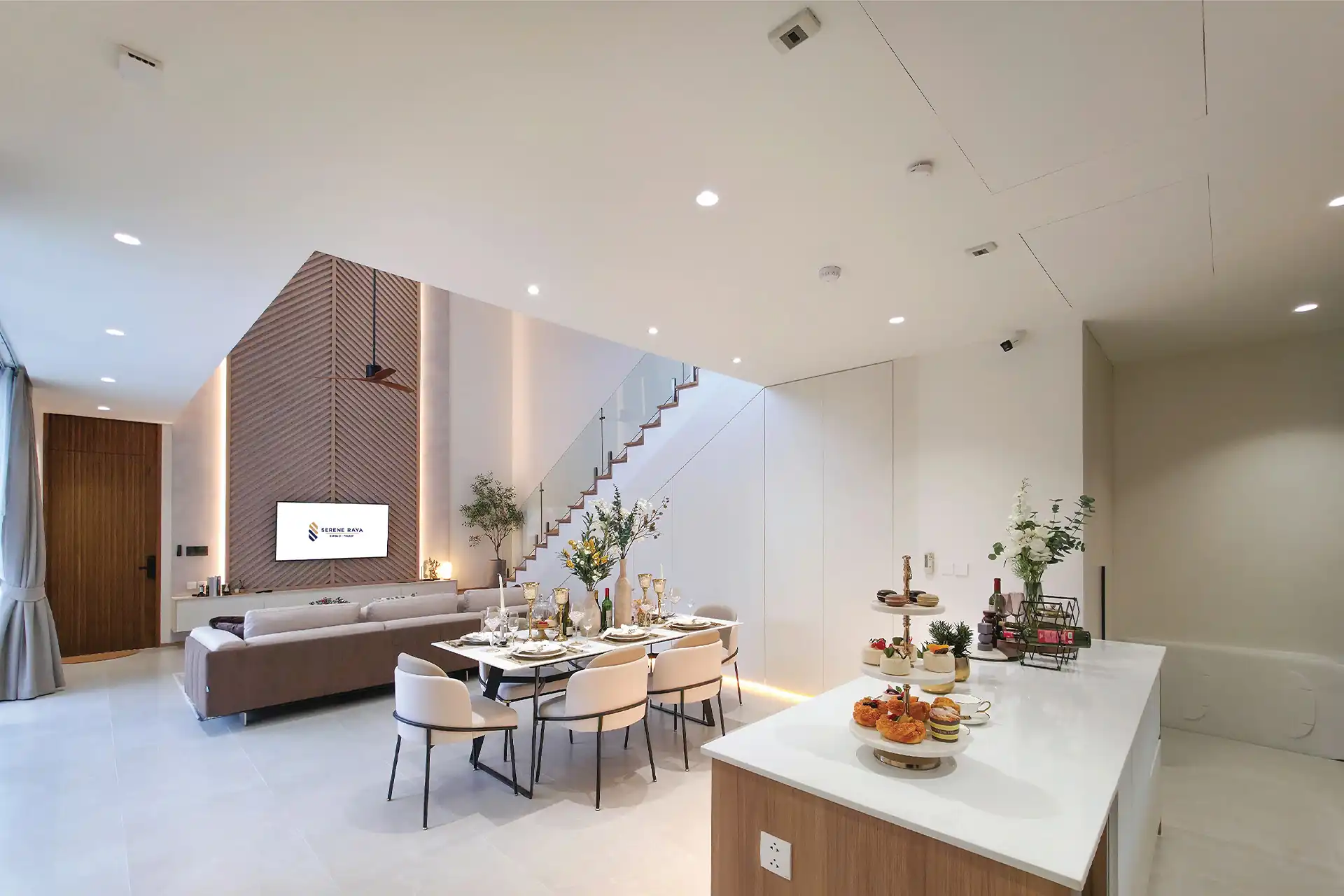 Serene Raya Bangjo open-plan living dining and kitchen ideal for entertaining
