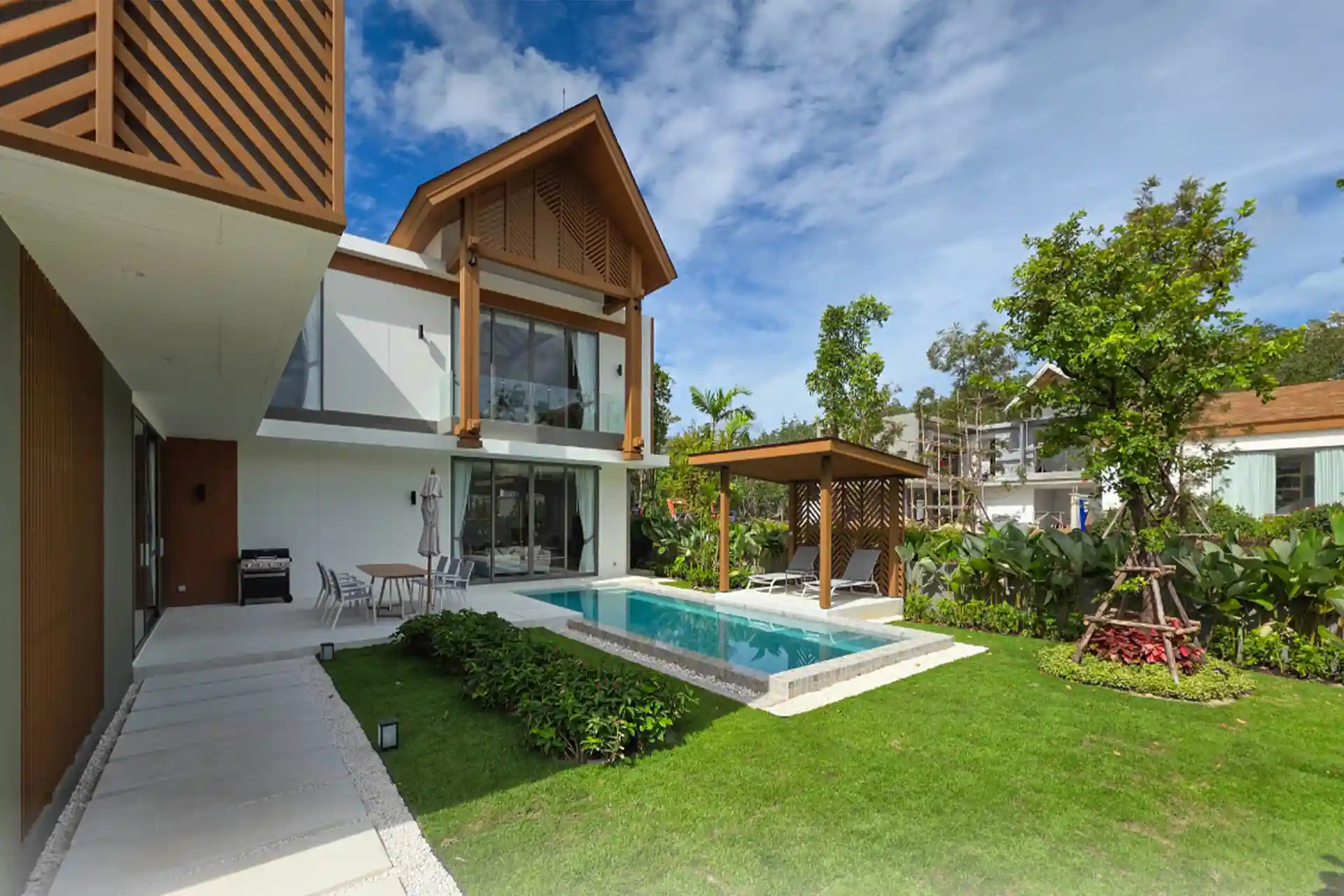 Serene Raya Bangjo private pool villa with garden sala on sunny day
