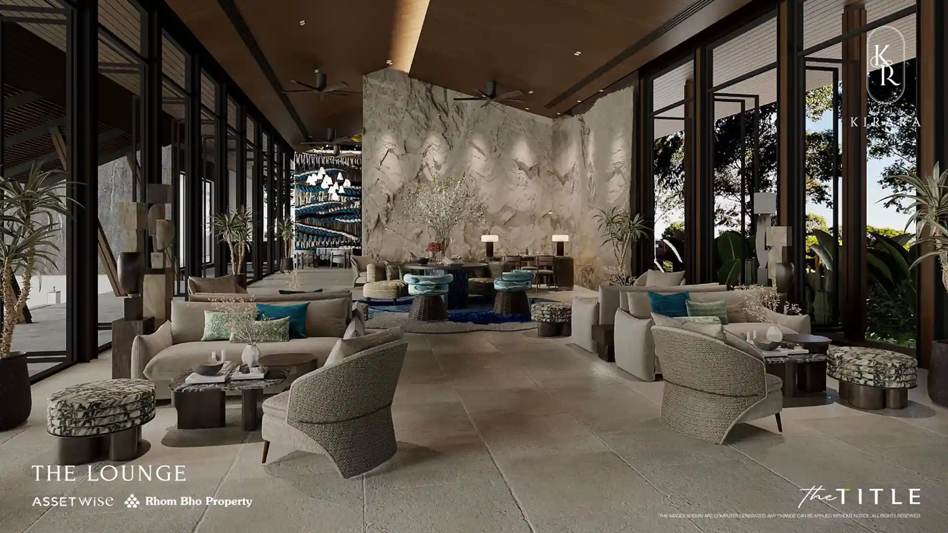 Villa Kirara Pool Villas, Cherng Talay luxury lounge lobby with garden views