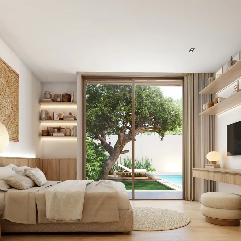 Mono Champaca Pool Villas bedroom opening to private garden and pool