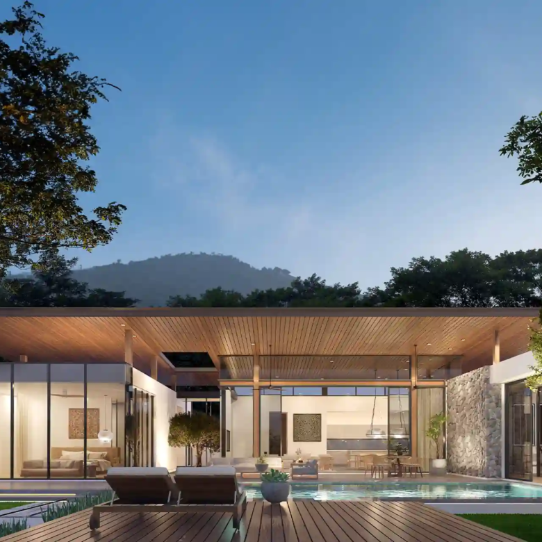 Mono Champaca Pool Villas courtyard pool with glass pavilion