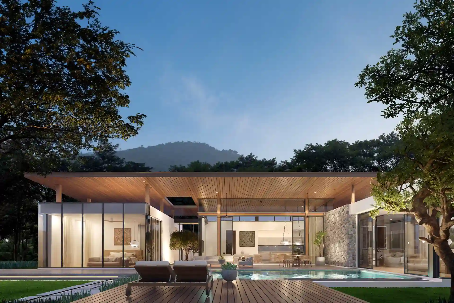 Mono Champaca Pool Villas courtyard pool with glass pavilion