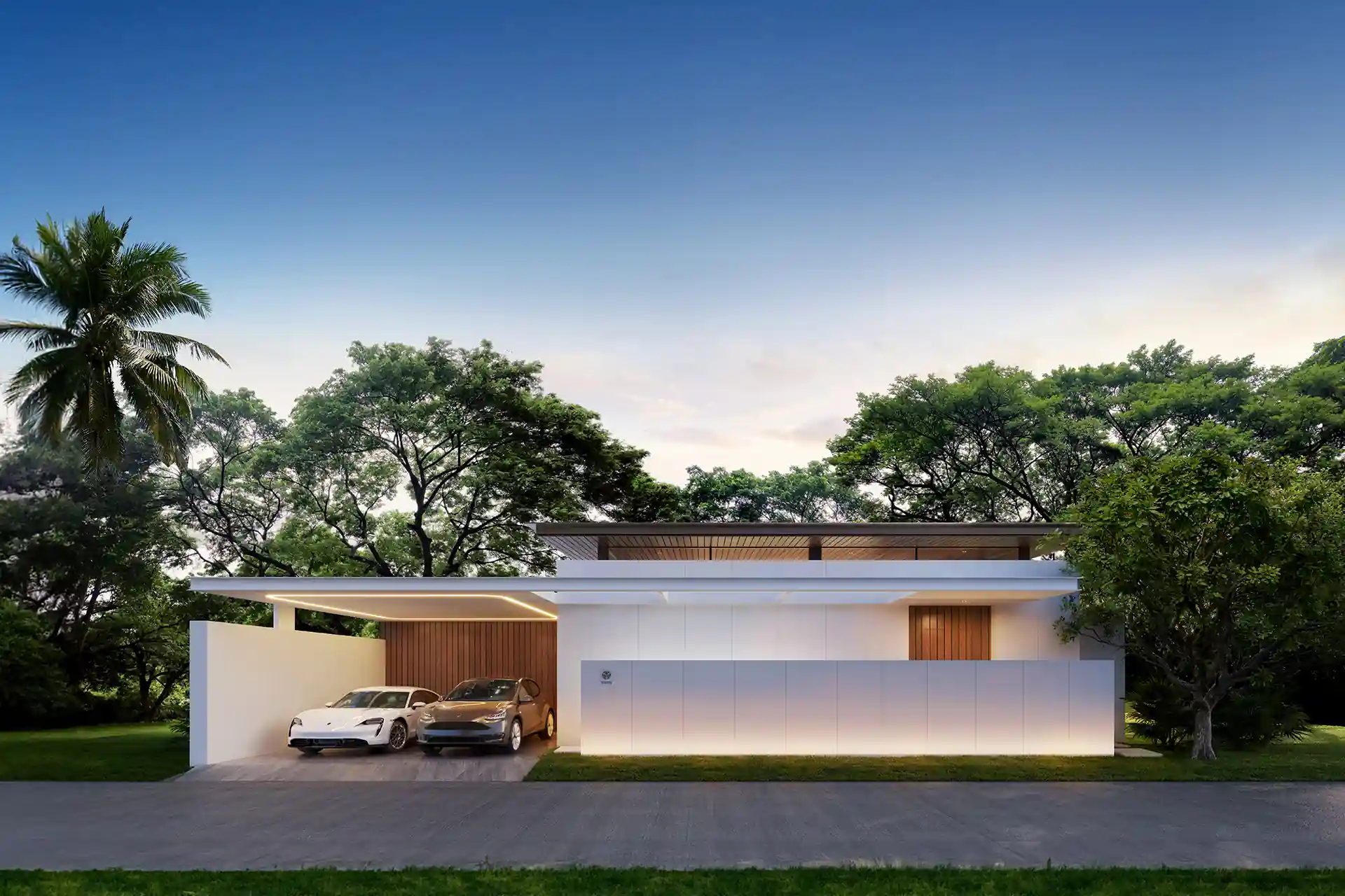Mono Champaca Pool Villas modern facade with covered carport