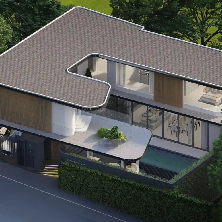 Nature's Rest Villa Cherng Talay aerial view of L-shaped rooftop