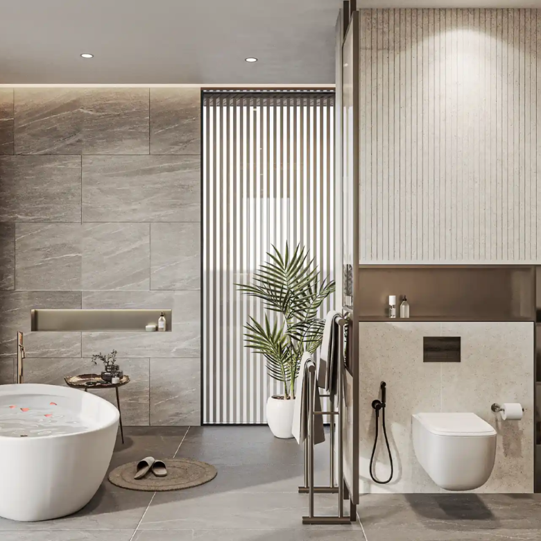 Nature's Rest Villa Cherng Talay serene bathroom with freestanding soaking tub