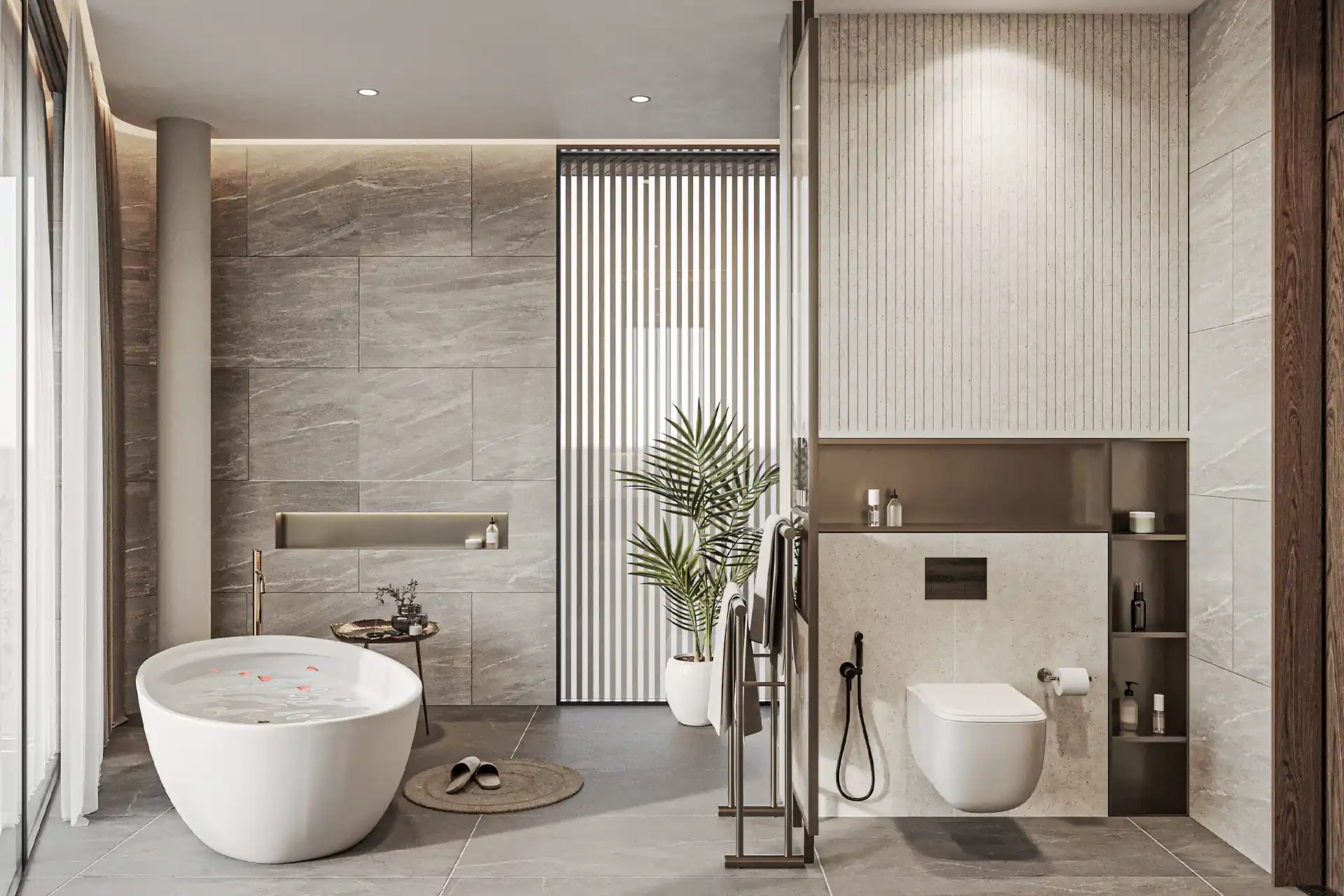 Nature's Rest Villa Cherng Talay serene bathroom with freestanding soaking tub
