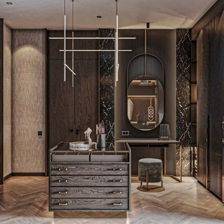 Nature's Rest Villa Cherng Talay dark-toned walk-in wardrobe suite