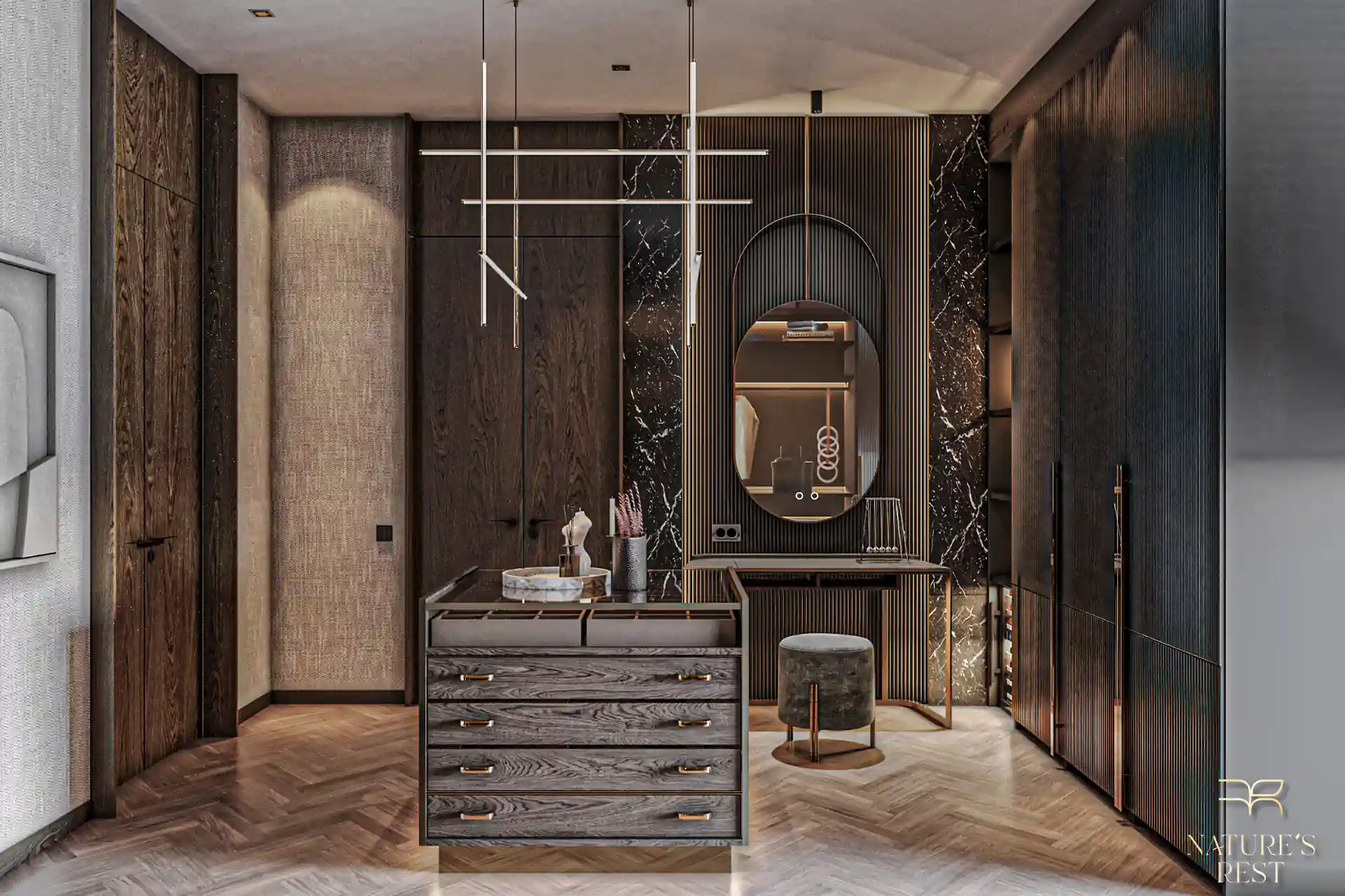 Nature's Rest Villa Cherng Talay dark-toned walk-in wardrobe suite