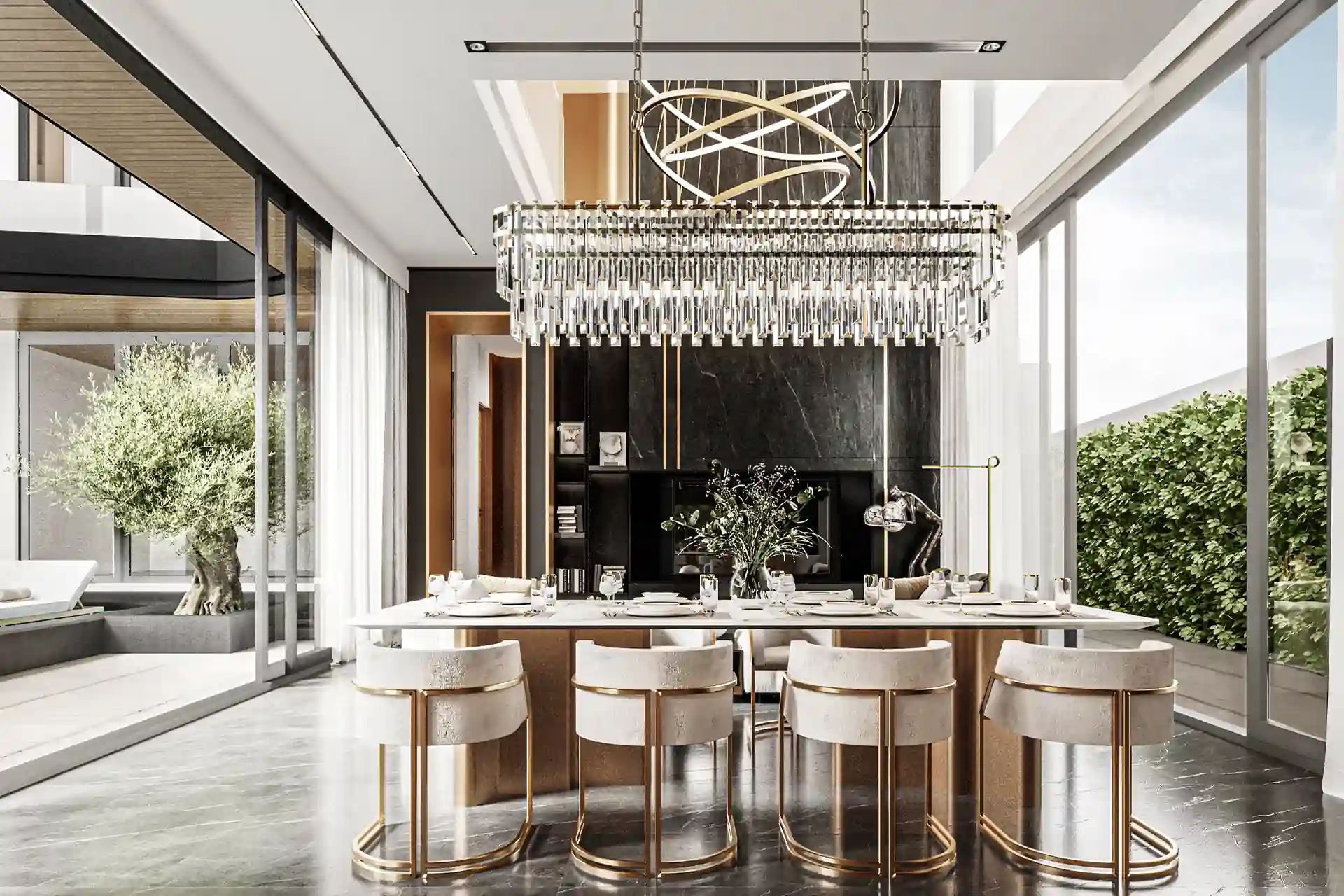 Nature's Rest Villa Cherng Talay luxury dining room with crystal chandelier