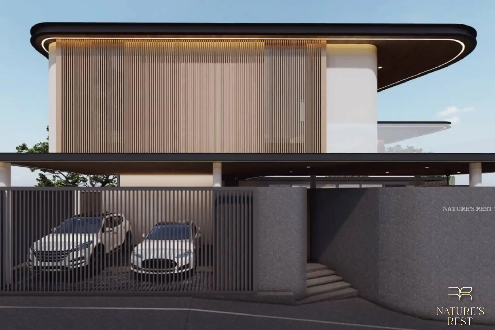 Nature's Rest Villa Cherng Talay modern street facade with carport