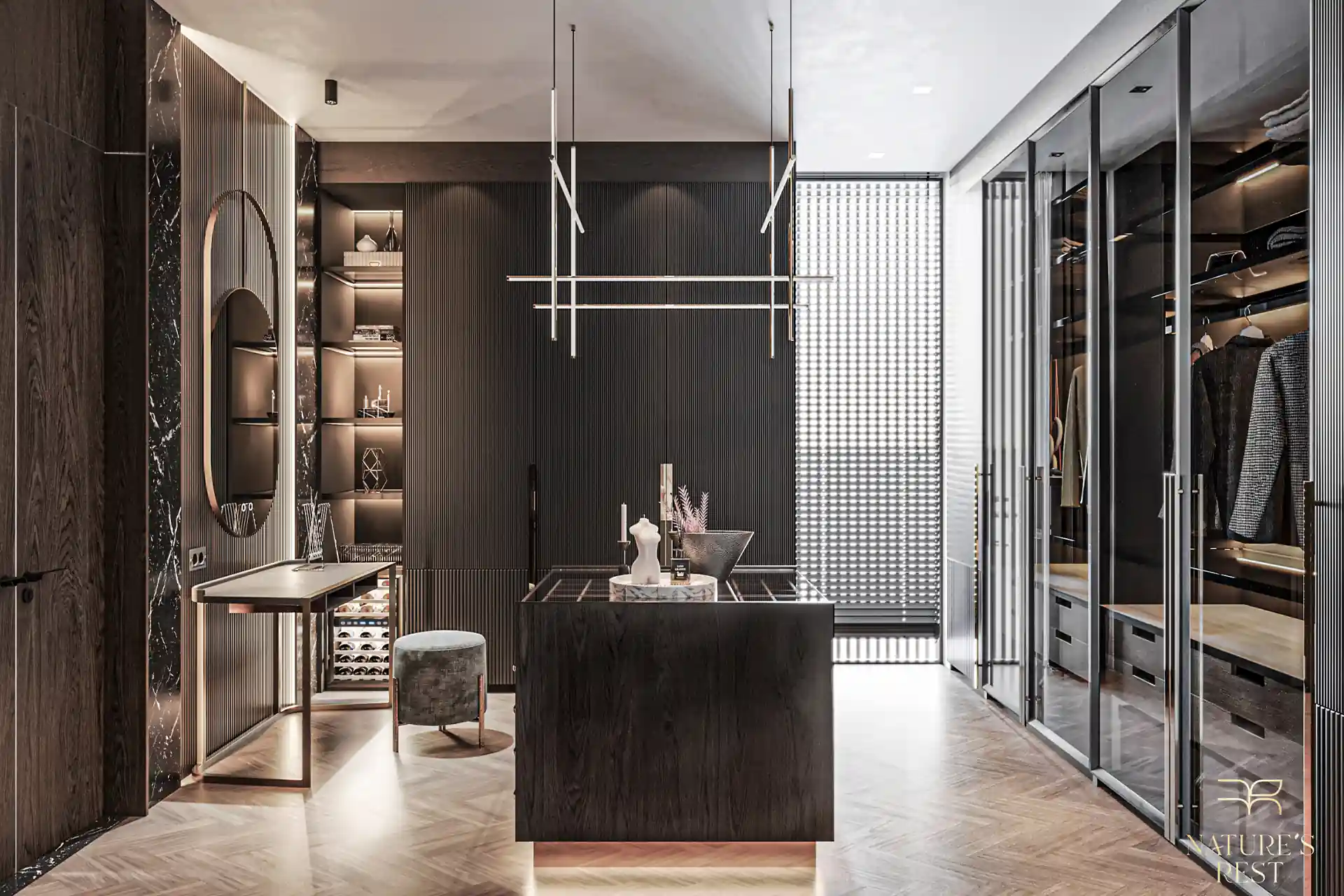 Nature's Rest Villa Cherng Talay bright glass walk-in closet design