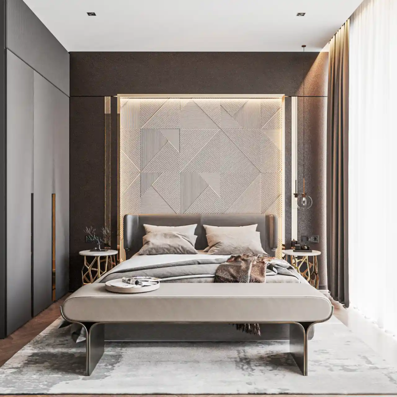 Nature's Rest Villa Cherng Talay stylish guest bedroom with feature wall