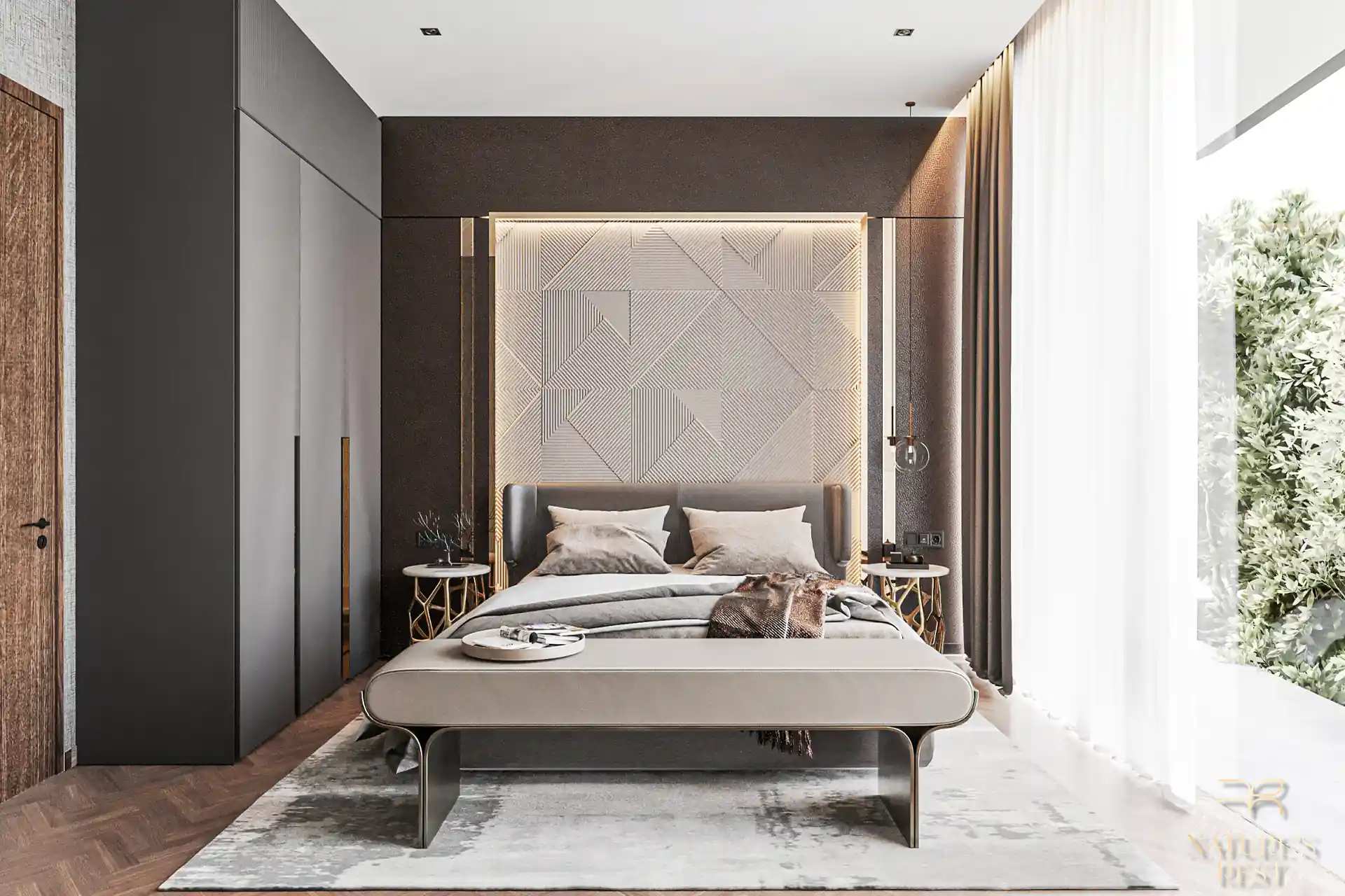 Nature's Rest Villa Cherng Talay stylish guest bedroom with feature wall