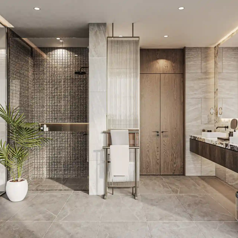 Nature's Rest Villa Cherng Talay spacious bathroom with walk-in shower design