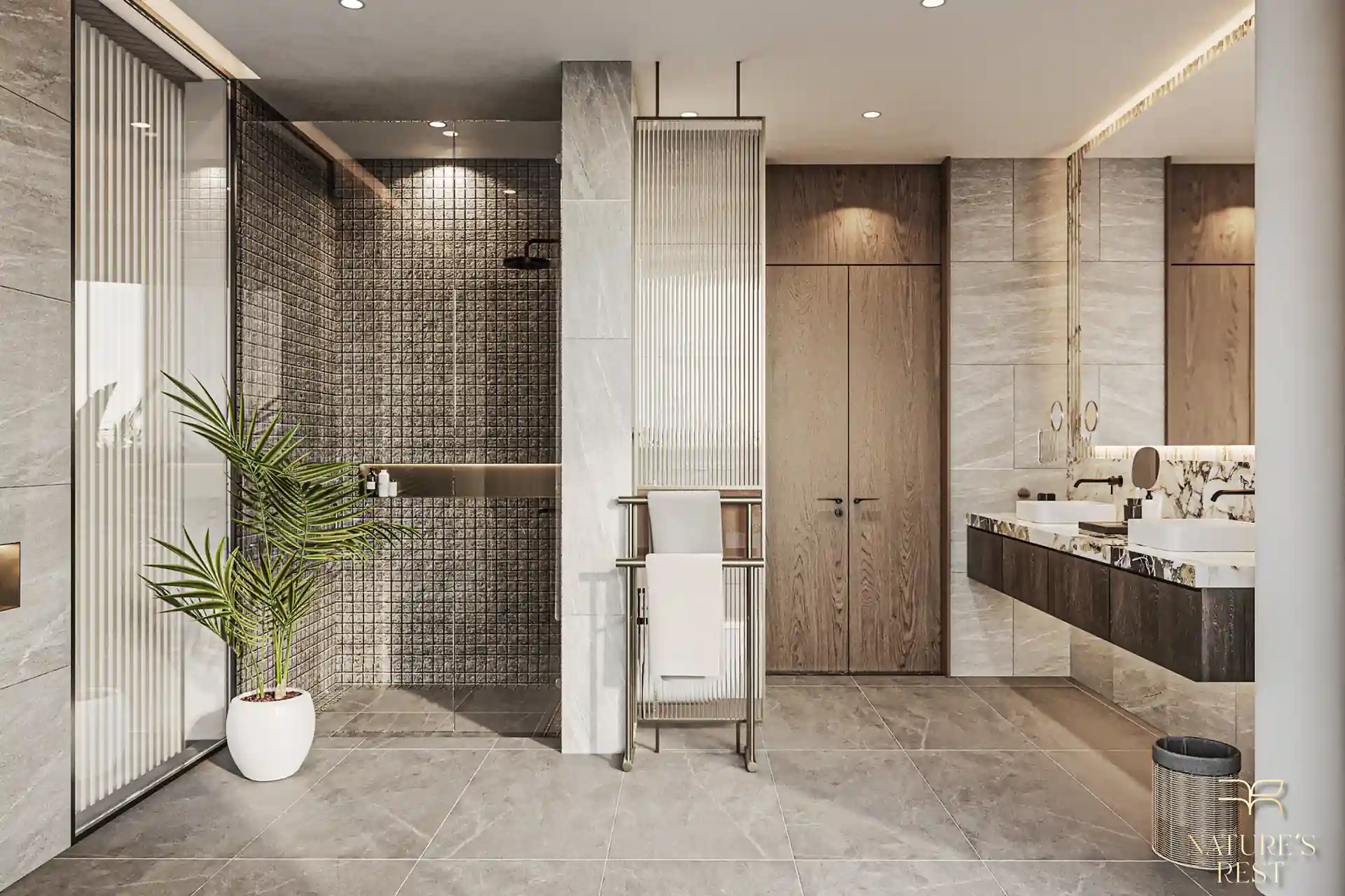 Nature's Rest Villa Cherng Talay luxury master bathroom with shower