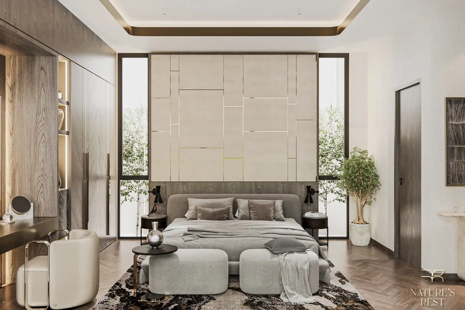 Nature's Rest Villa Cherng Talay elegant master bedroom with warm tones