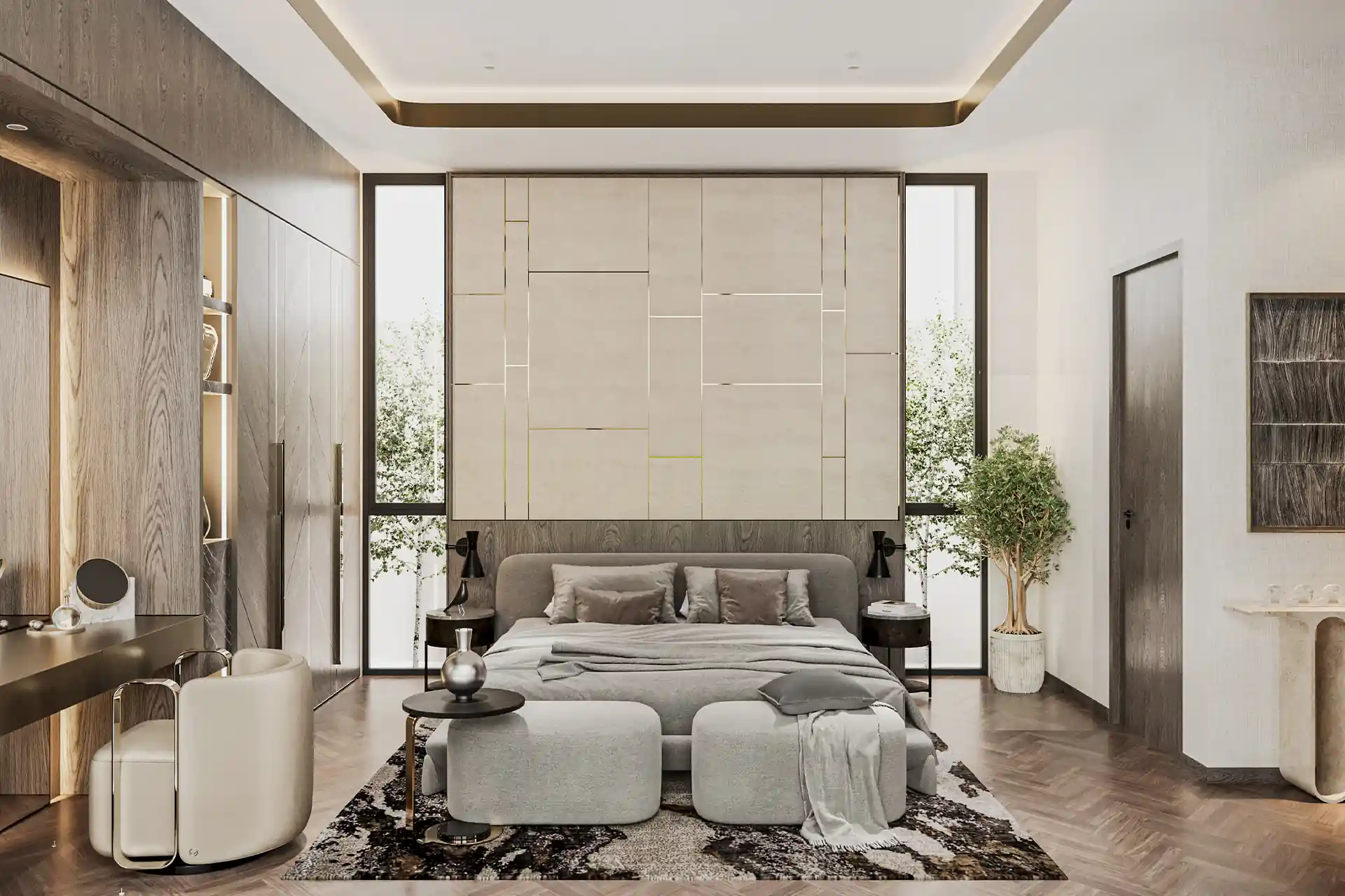 Nature's Rest Villa Cherng Talay warm master bedroom with dressing vanity