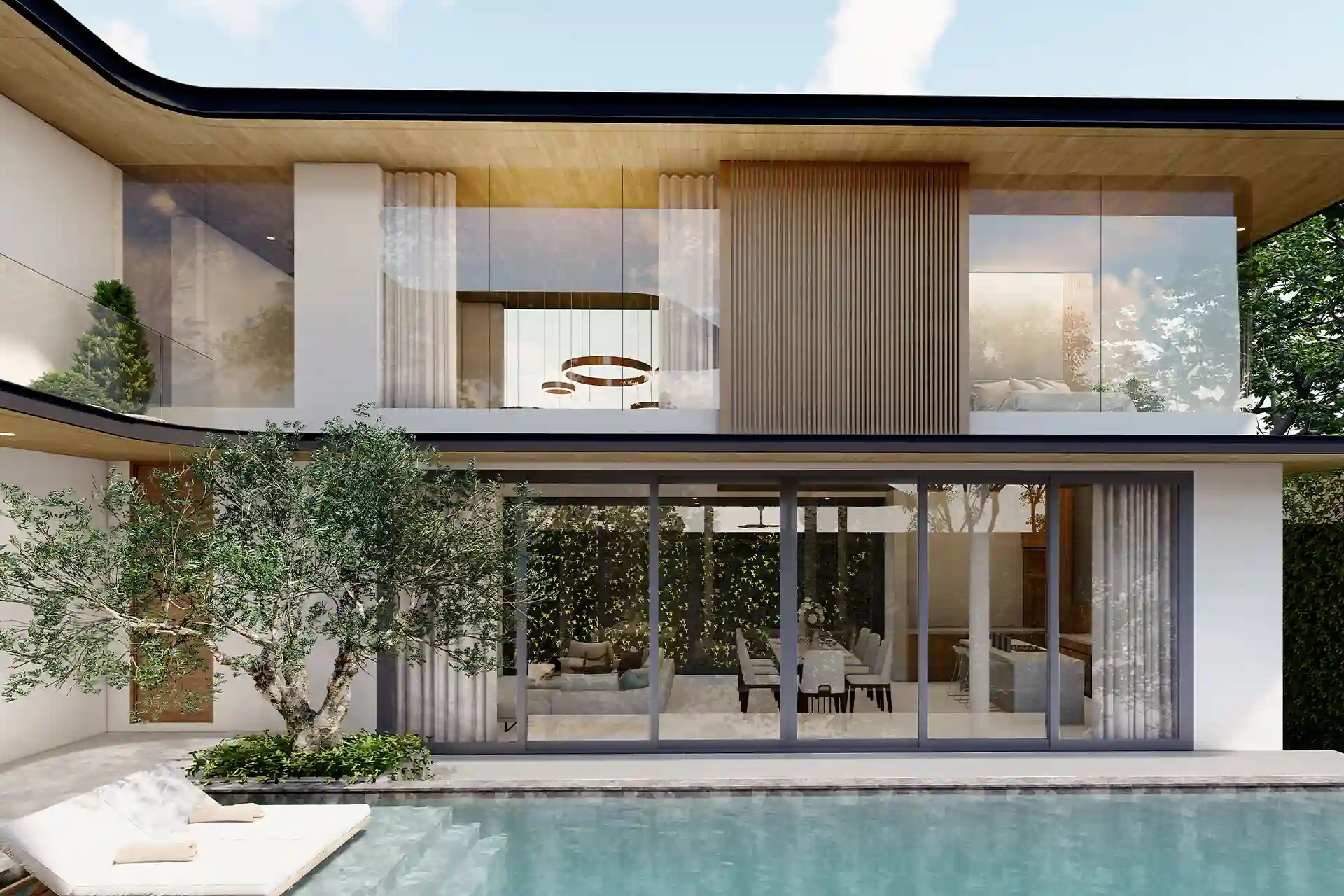 Nature's Rest Villa Cherng Talay poolside facade with full-height glazing