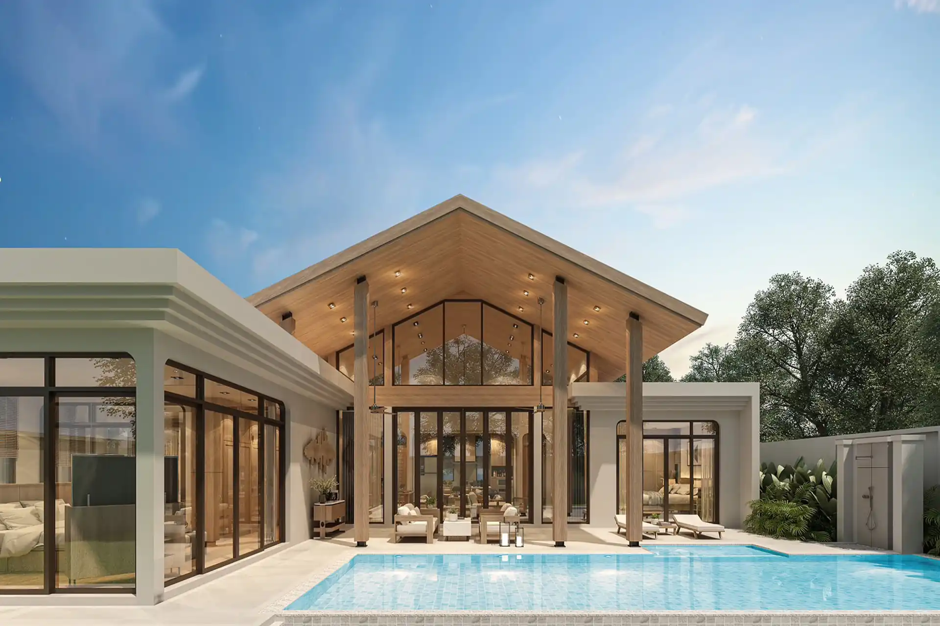 Rungtiva Private Pool Villas backyard garden space with privacy wall