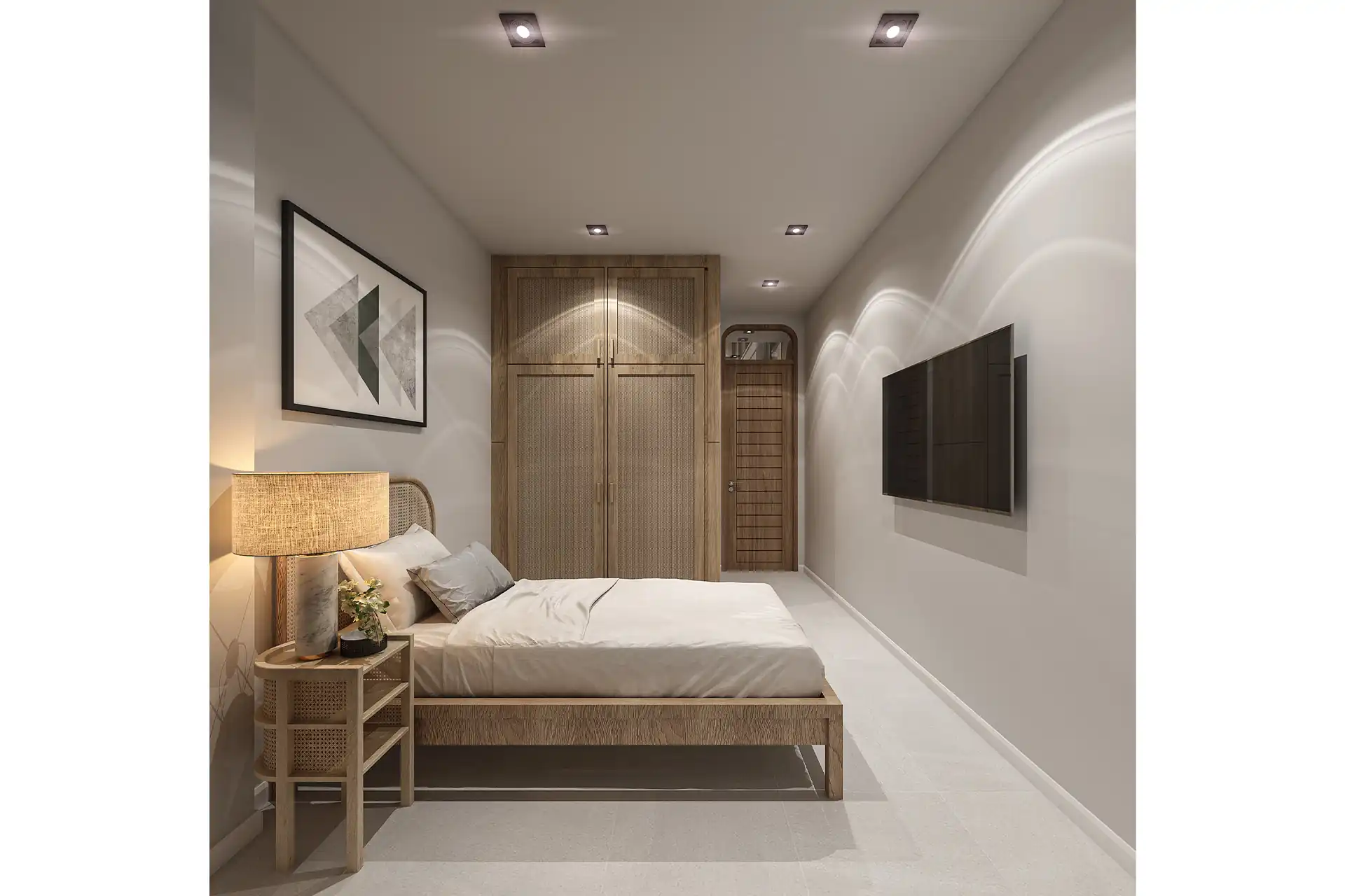 Rungtiva Private Pool Villas bedroom with built-in wardrobe storage