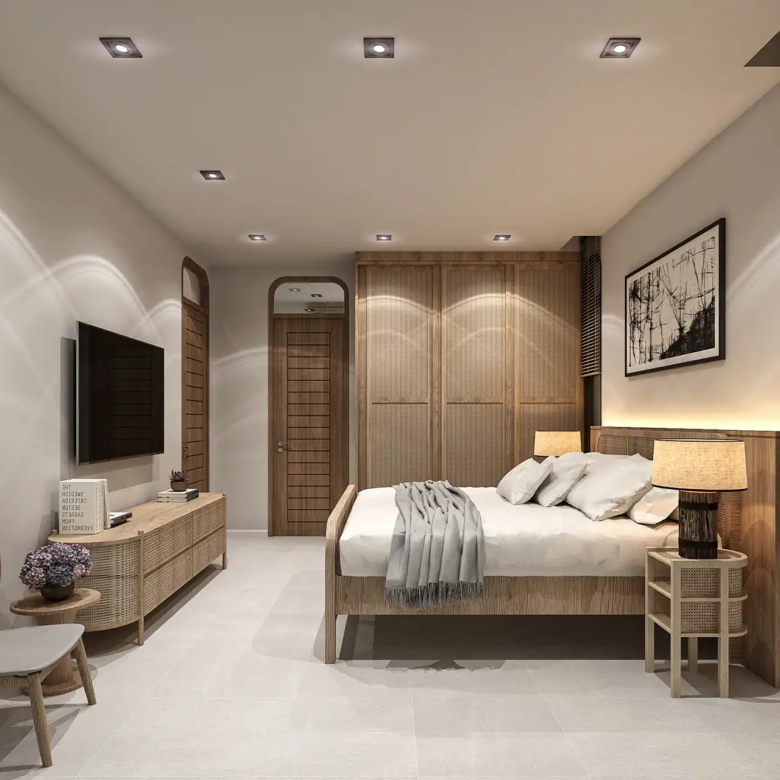 Rungtiva Private Pool Villas bedroom with pool-view sliding doors
