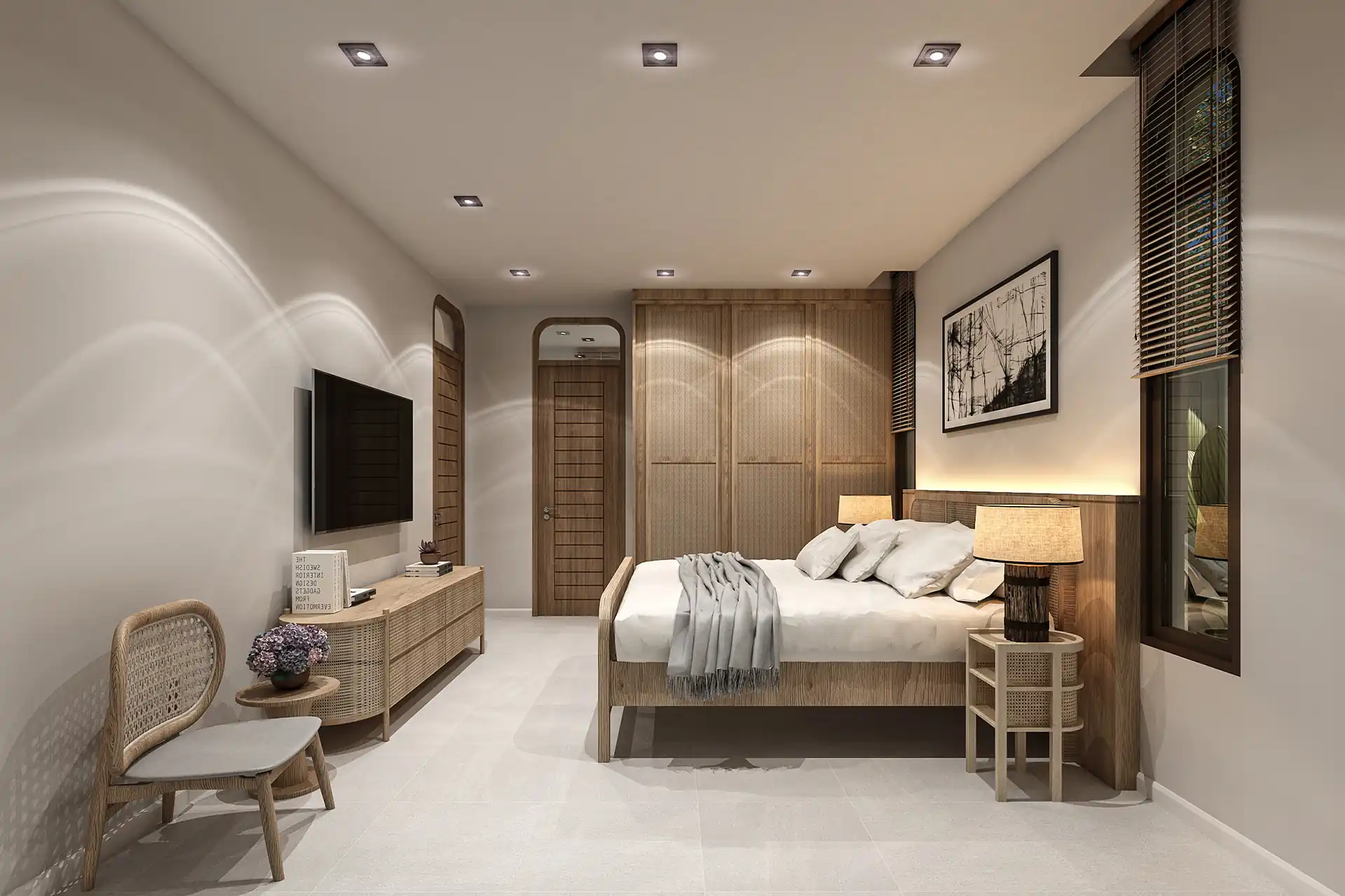 Rungtiva Private Pool Villas bedroom with pool-view sliding doors