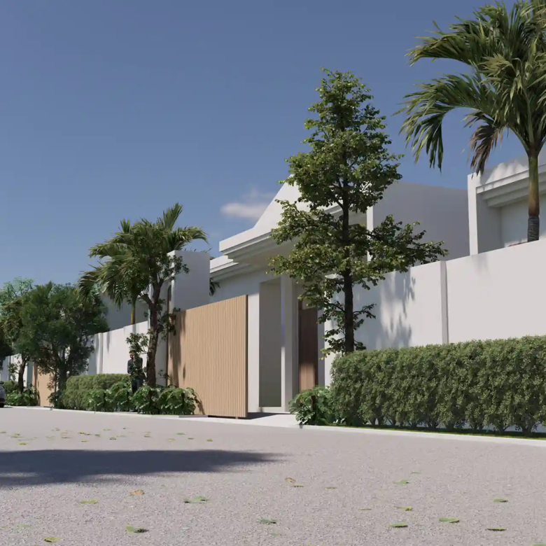 Rungtiva Private Pool Villas front entrance along landscaped common road