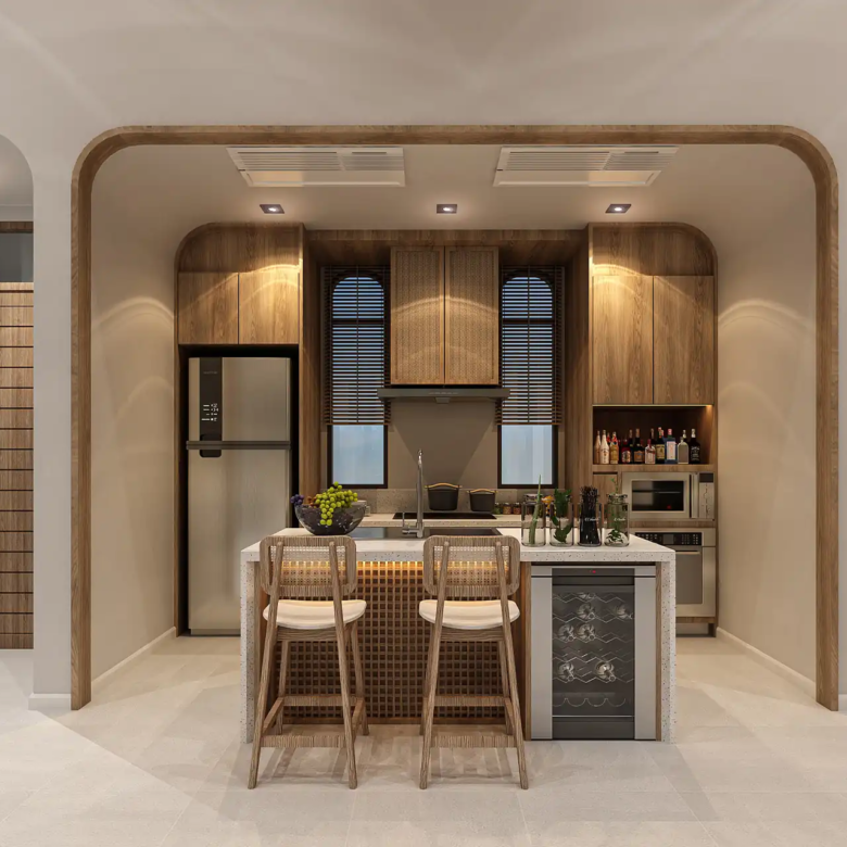 Rungtiva Private Pool Villas kitchen island with breakfast bar