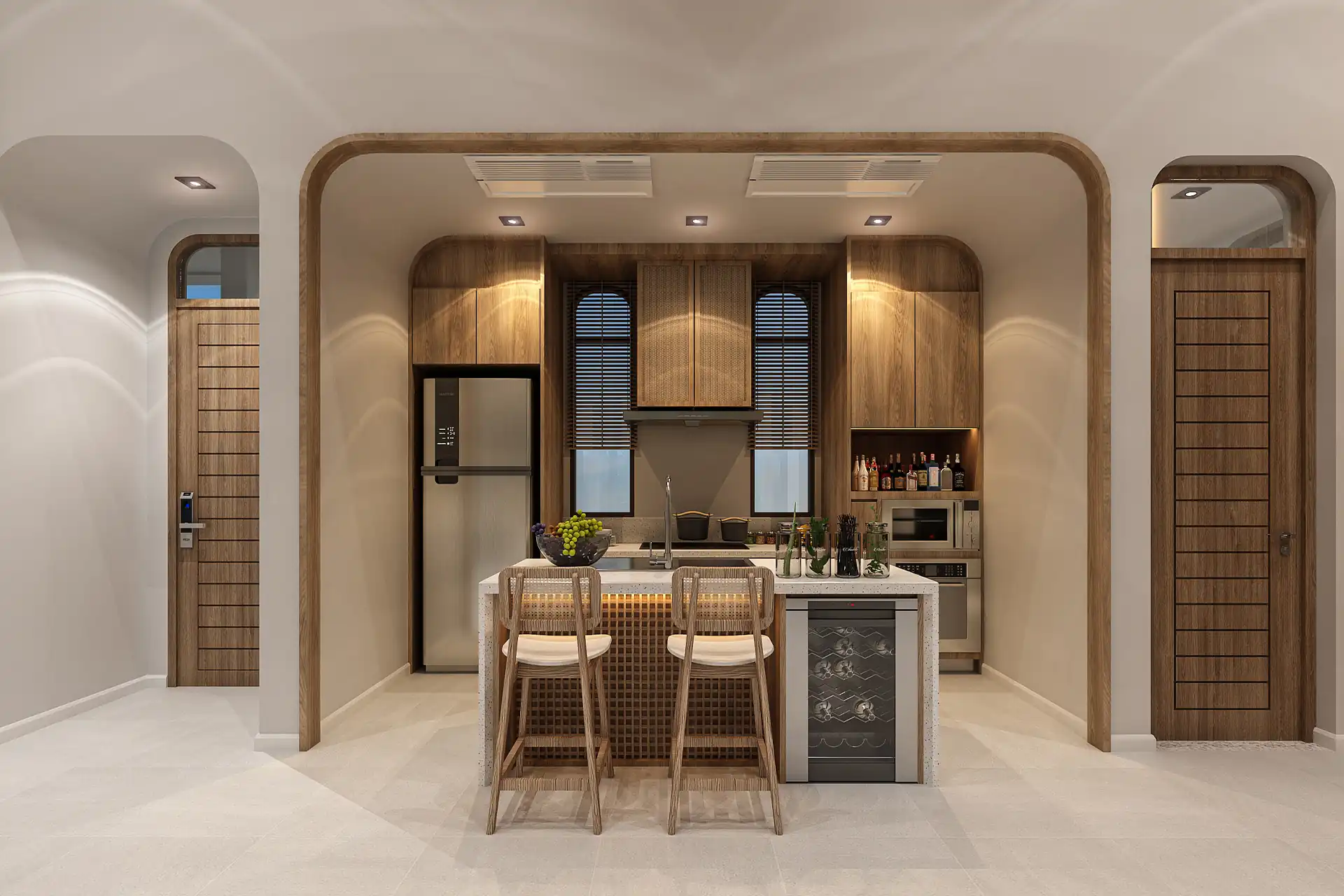 Rungtiva Private Pool Villas kitchen island with breakfast bar