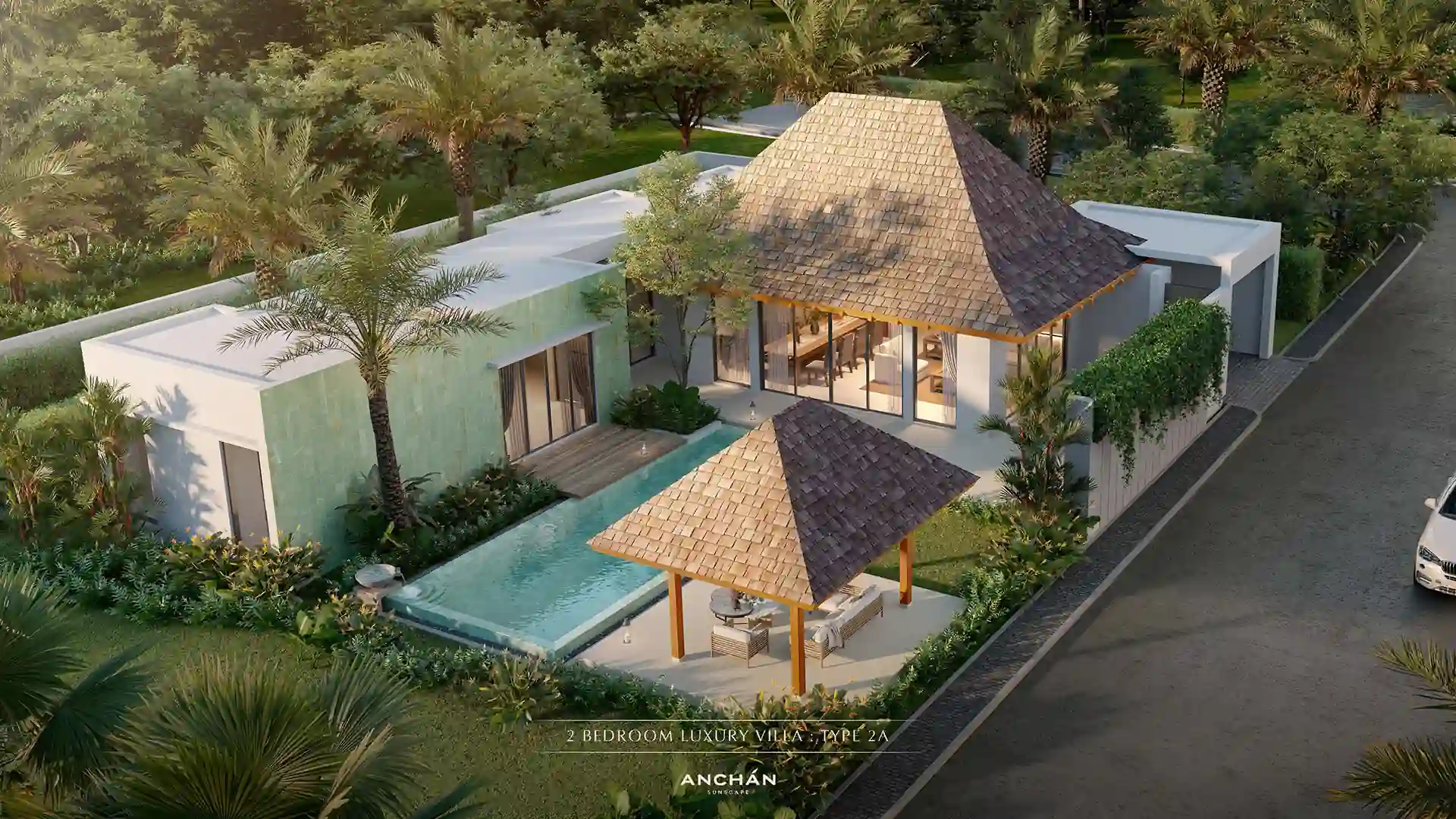 Anchan Sunscape Thep Krasattri 2-bedroom villa with pool aerial