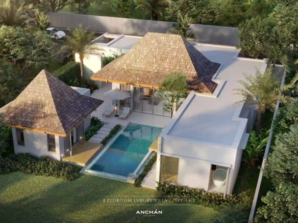 Anchan Sunscape Thep Krasattri 4-bedroom villa aerial with pool