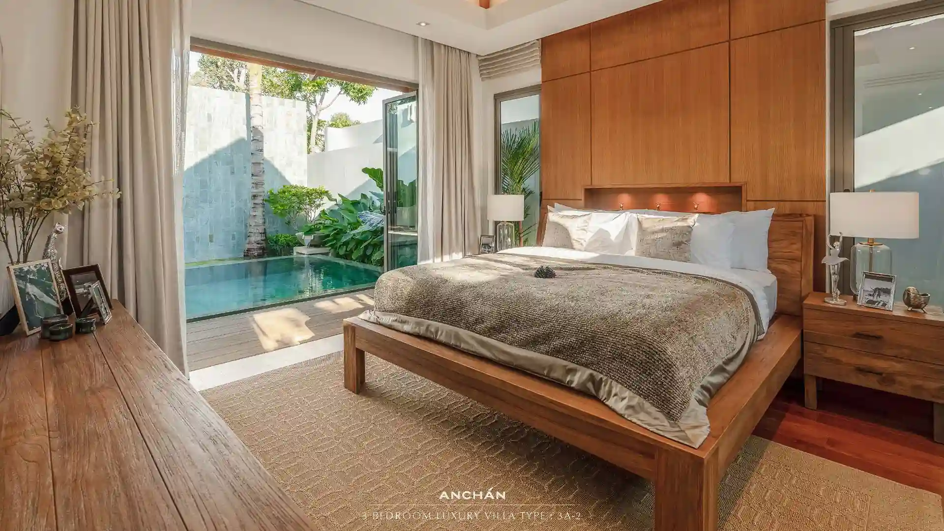 Anchan Sunscape Thep Krasattri bedroom with pool view doors