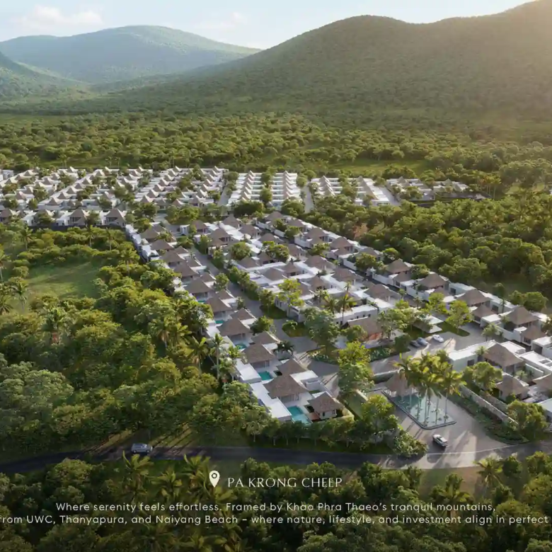 Anchan Sunscape Thep Krasattri community aerial with mountain backdrop