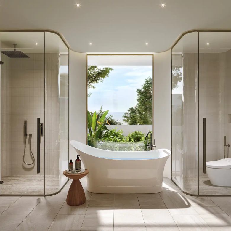 Isla Kata Sea View Villa spa bathroom with freestanding tub and garden