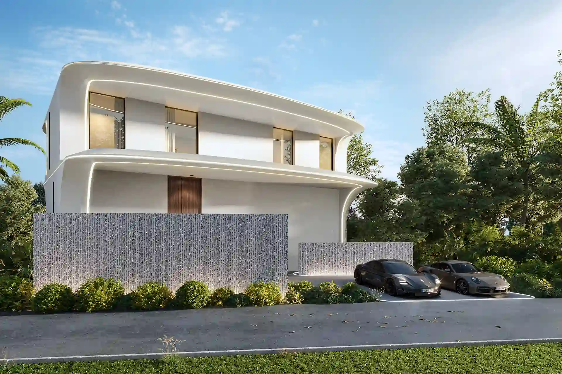 Isla Kata Sea View Villa entrance facade with modern curves