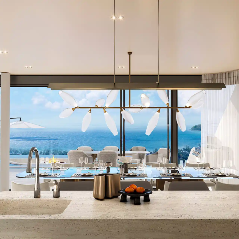 Isla Kata Sea View Villa kitchen and dining with ocean panorama
