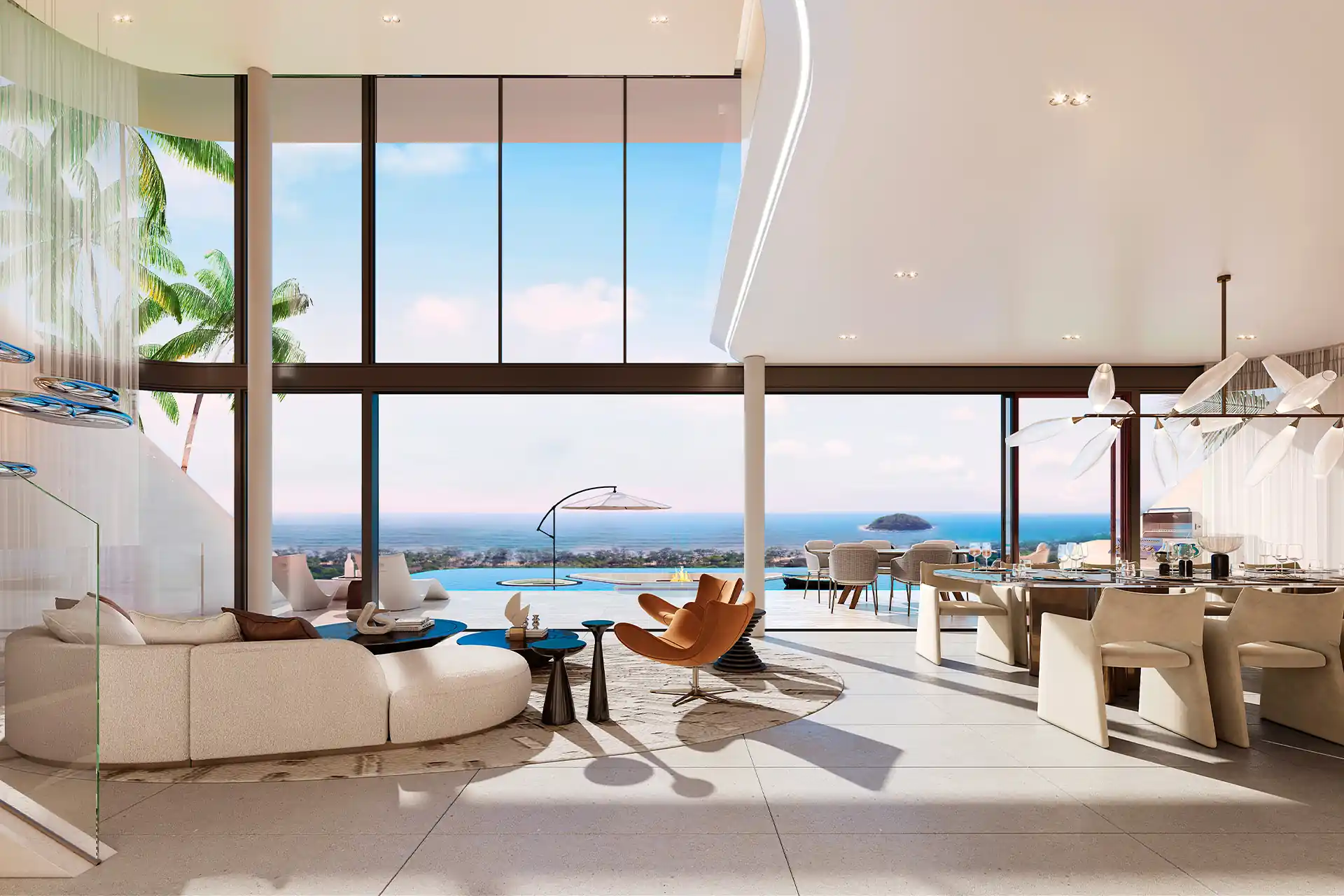 Isla Kata Sea View Villa open-plan living room with sea view