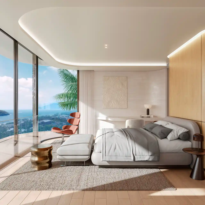 Isla Kata Sea View Villa master bedroom with balcony and sea view