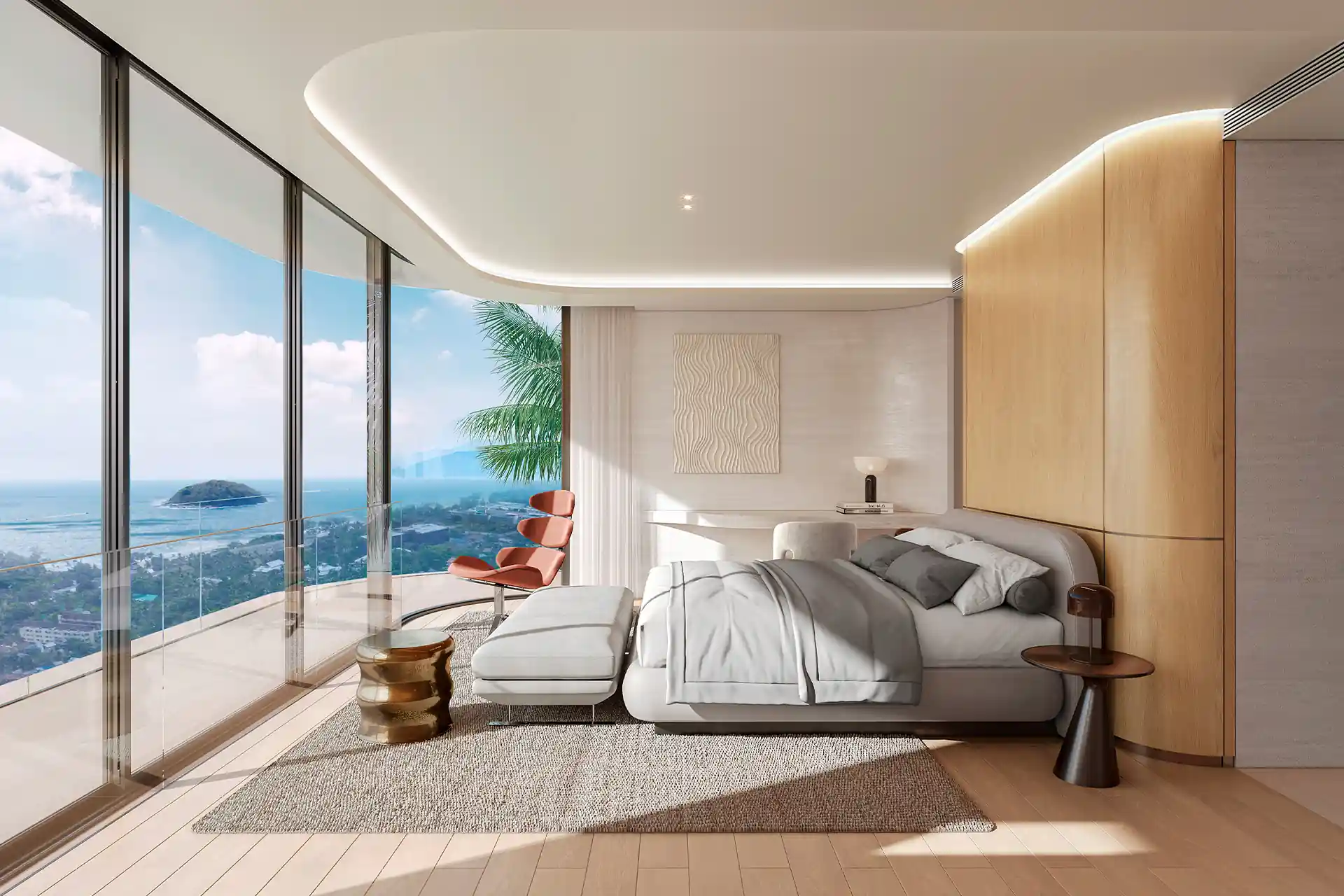 Isla Kata Sea View Villa master bedroom with balcony and sea view