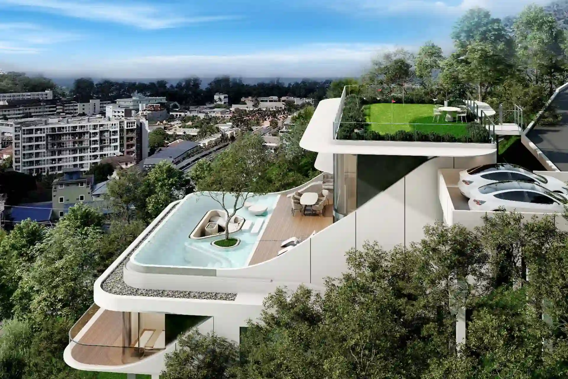 Isla Kata Sea View Villa rooftop pool with green roof