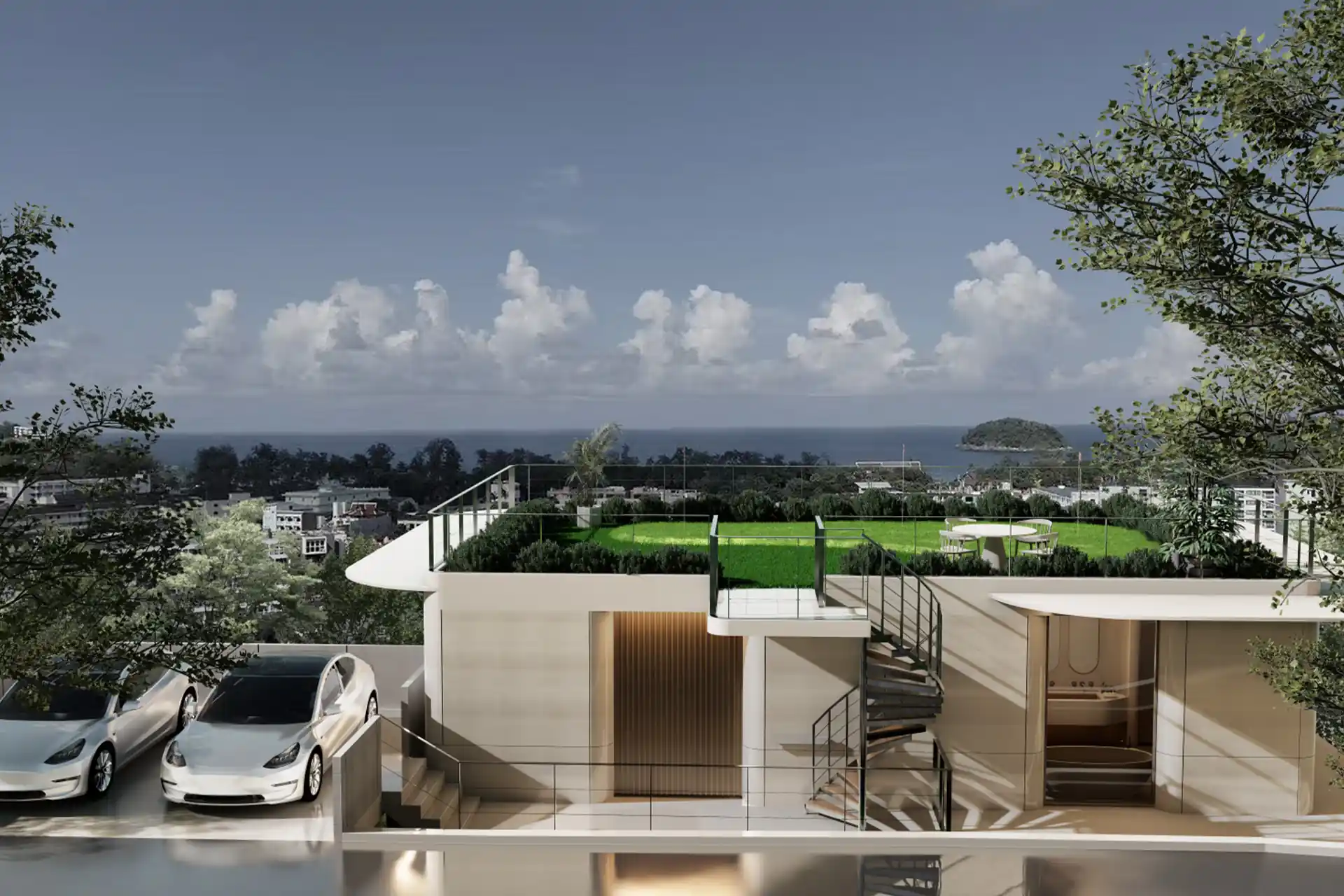Isla Kata Sea View Villa rooftop terrace facing ocean horizon