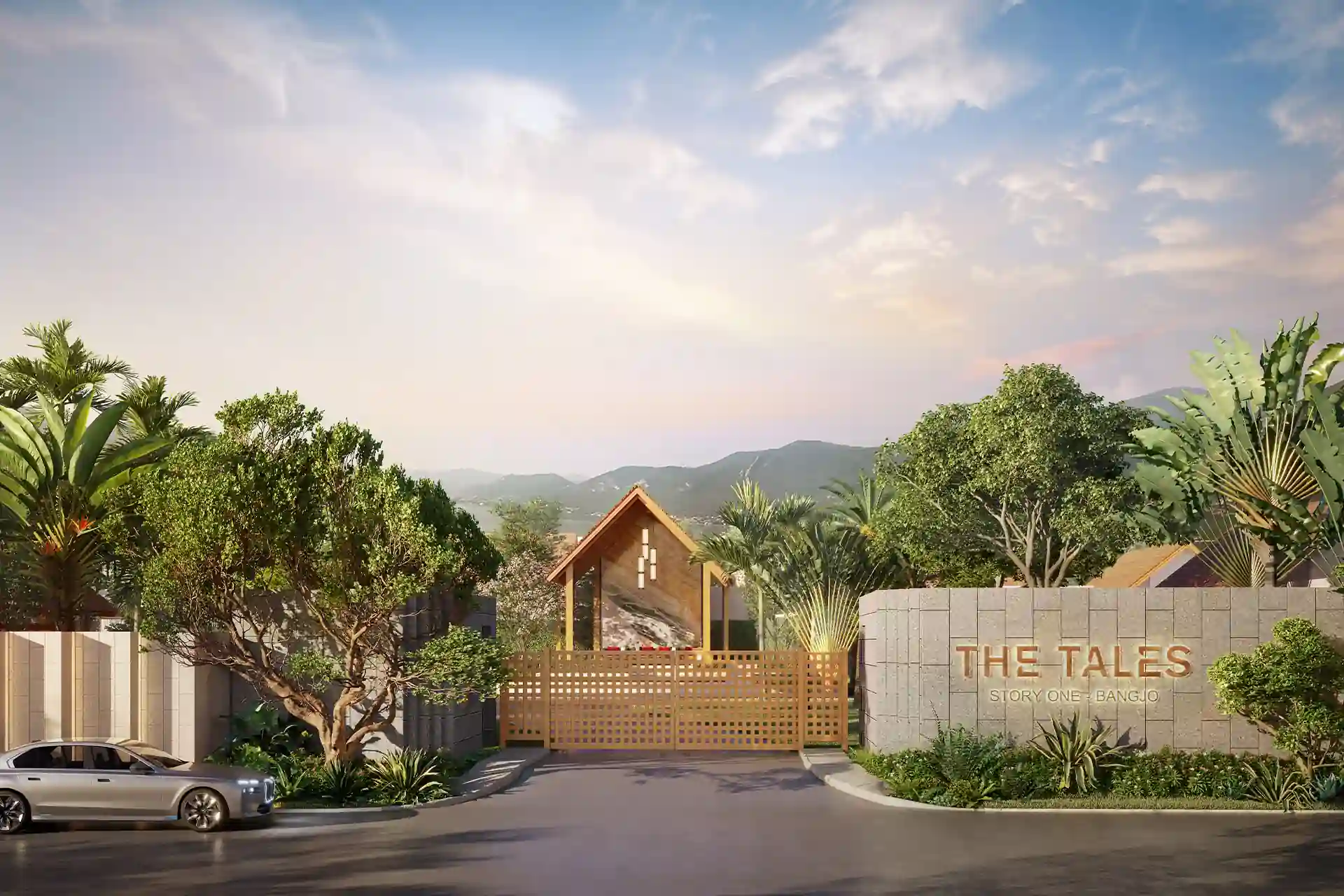 The Tales Story One Bangjo gated entrance with mountain backdrop