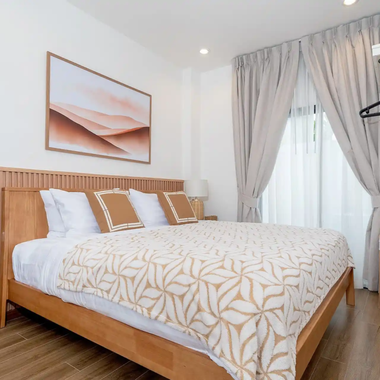 Goldena City Gems Kamala bedroom side angle with soft curtains