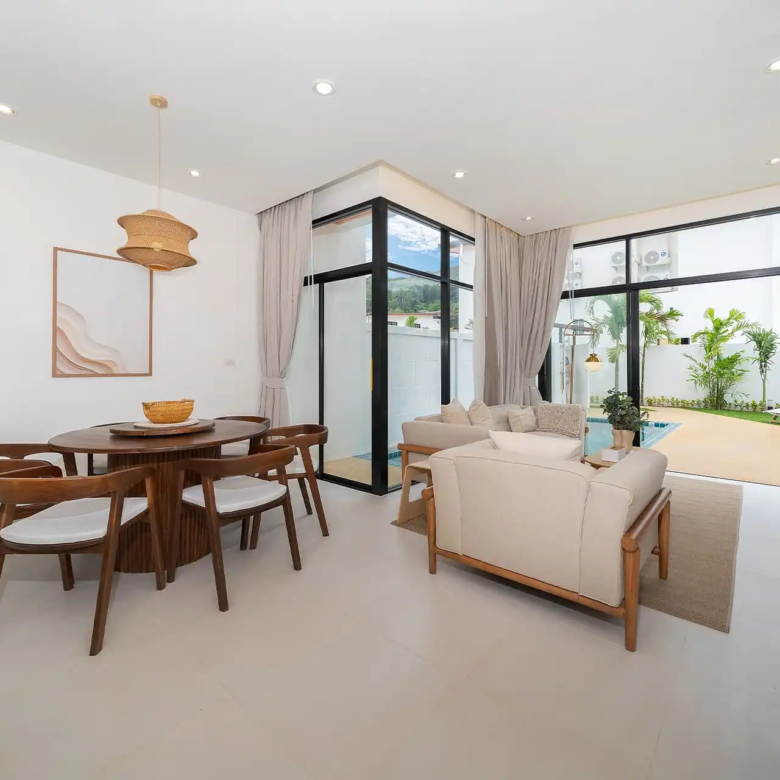 Goldena City Gems Kamala dining area with pool view windows